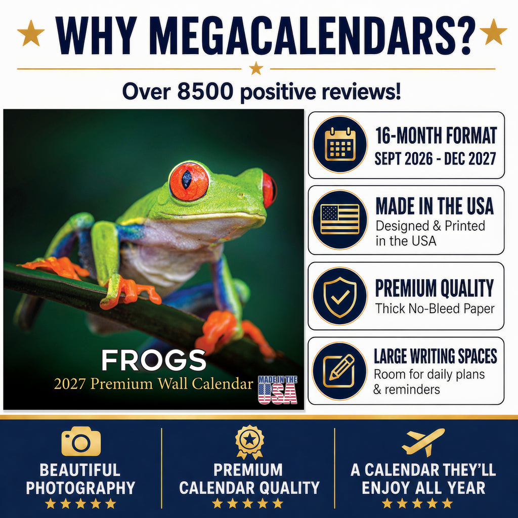 Frogs Wall Calendar 2027 - 12" x 12" Monthly Colorful Exotic Tree Frogs Amphibian Nature Calendar