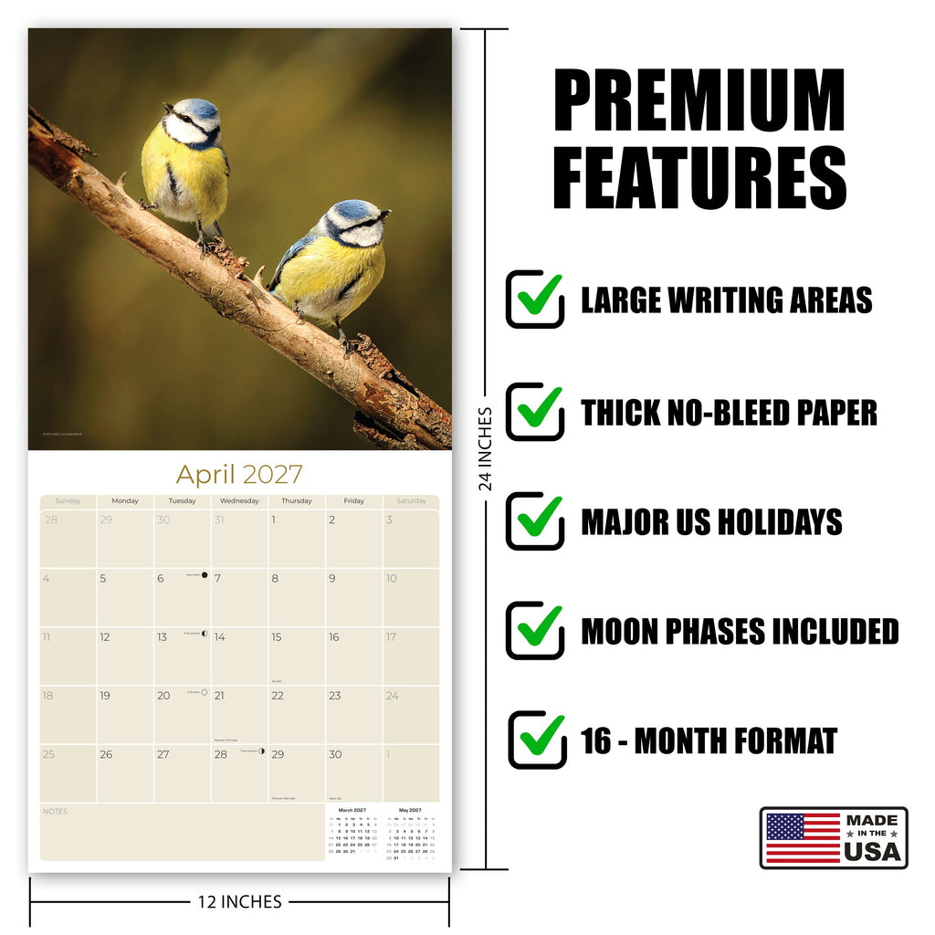 Garden Birds Wall Calendar 2027 - 12" x 12" Monthly Beautiful Songbirds & Colorful Backyard Wild Birds Calendar