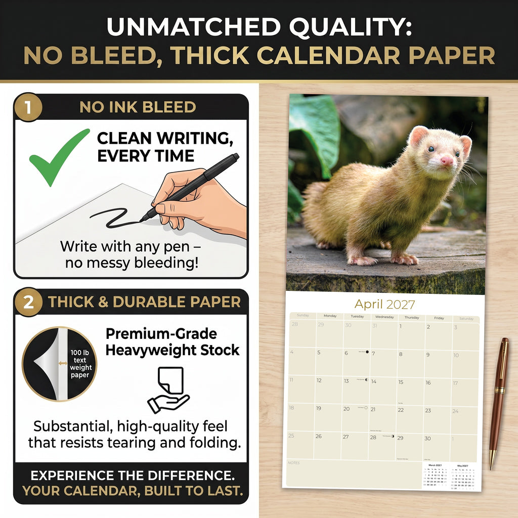 Ferrets Wall Calendar 2027 - 12" x 12" Monthly Playful & Mischievous Domestic Ferret Pet Calendar