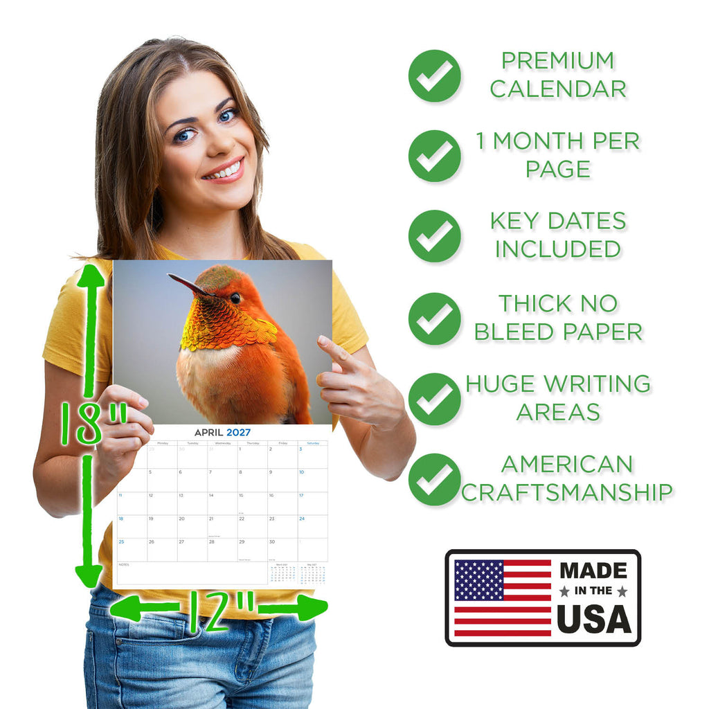 Garden Birds Wall Calendar 2027 - 12" x 9" 14-Month Backyard Songbird Calendar