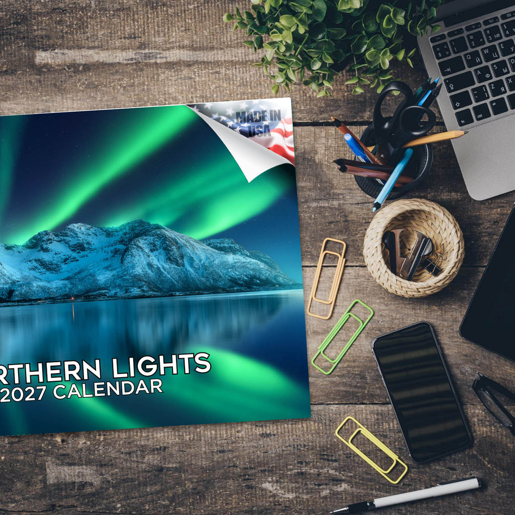 Northern Lights Wall Calendar 2027 - 12" x 9" 14-Month Aurora Borealis Scenic Calendar