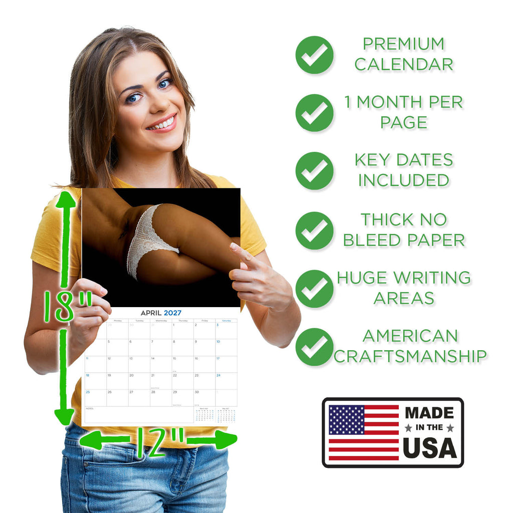 Lingerie Wall Calendar 2027 - 12" x 9" 14-Month High-Fashion Lifestyle Calendar