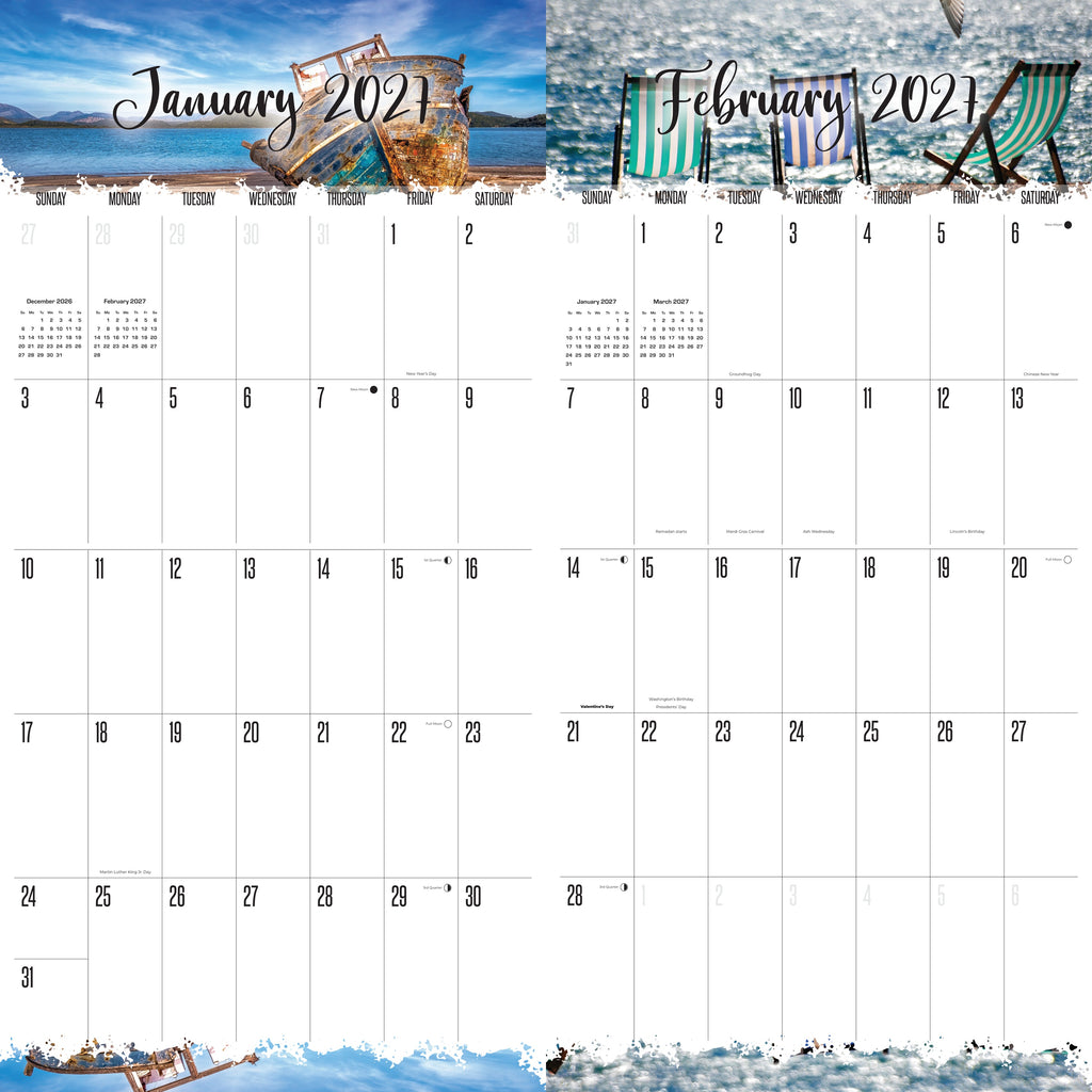 Tropical Beach Wall Calendar 2027 - 12" x 12" Monthly Tropical Paradise & Island Photography Calendar