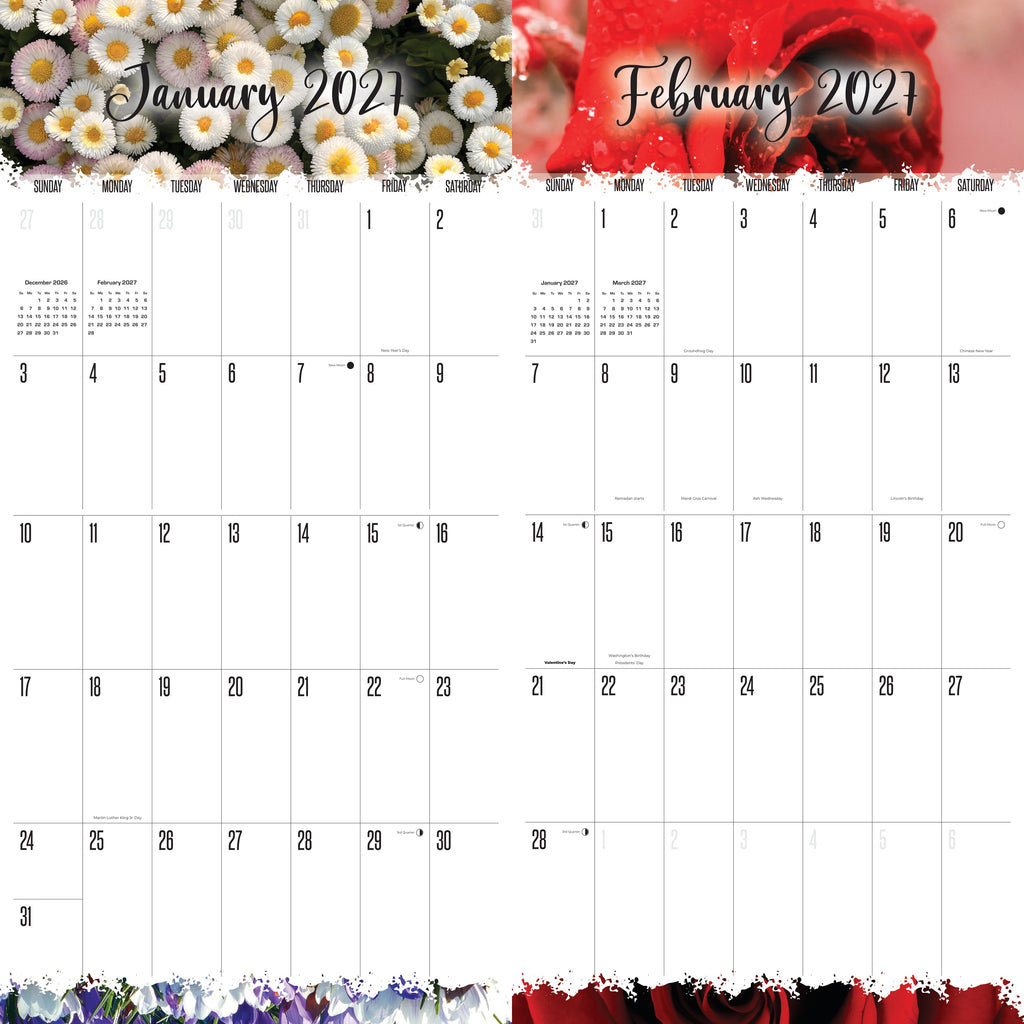 Flowers Wall Calendar 2027 - 12" x 12" Monthly Vibrant Floral & Botanical Garden Photography Calendar