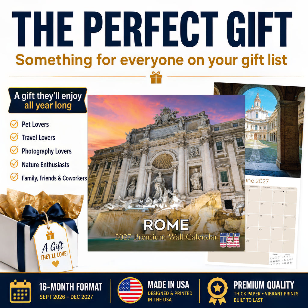 Rome Wall Calendar 2027 - 12" x 12" Monthly Iconic Italian Architecture & Cityscape Travel Calendar