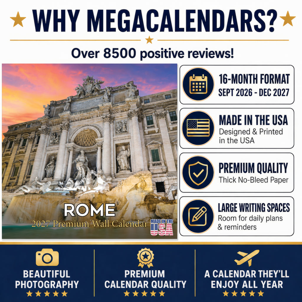 Rome Wall Calendar 2027 - 12" x 12" Monthly Iconic Italian Architecture & Cityscape Travel Calendar