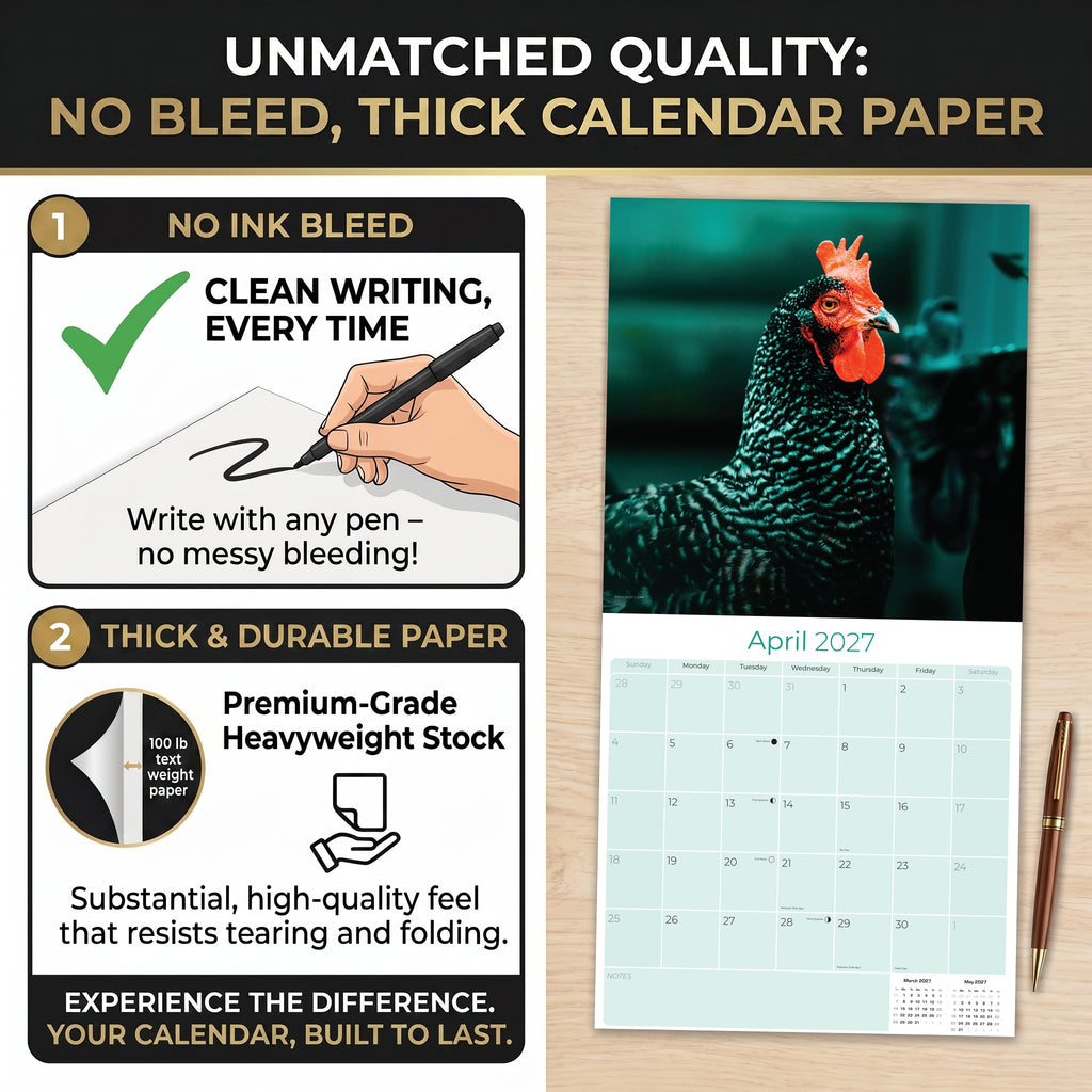 Chickens Wall Calendar 2027 - 12" x 12" Monthly Colorful Plucky Backyard Poultry Farm Calendar