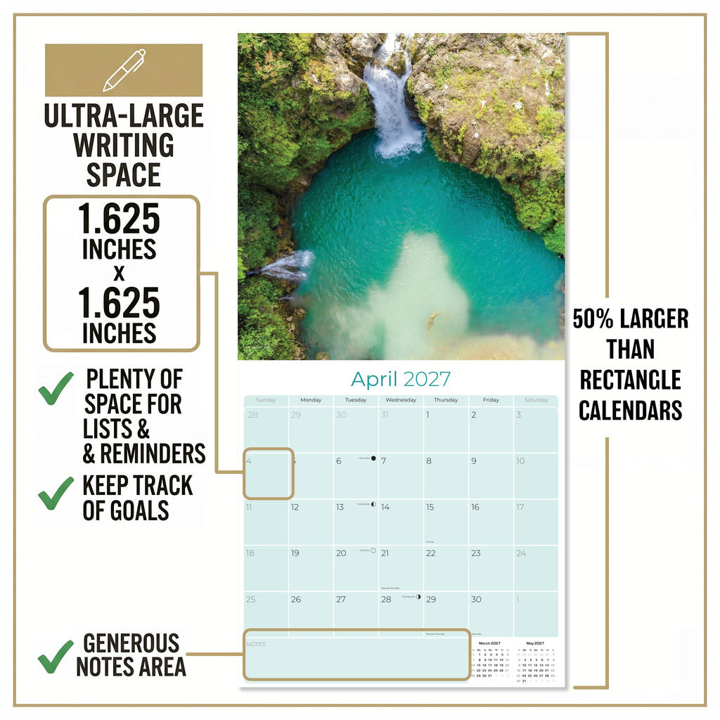 Waterfalls Wall Calendar 2027 - 12" x 12" Monthly Breathtaking Scenic Cascades & Nature Landscape Calendar