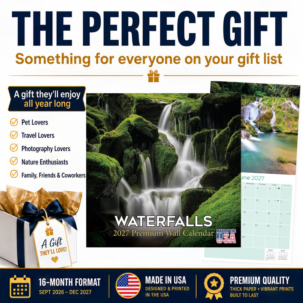 Waterfalls Wall Calendar 2027 - 12" x 12" Monthly Breathtaking Scenic Cascades & Nature Landscape Calendar