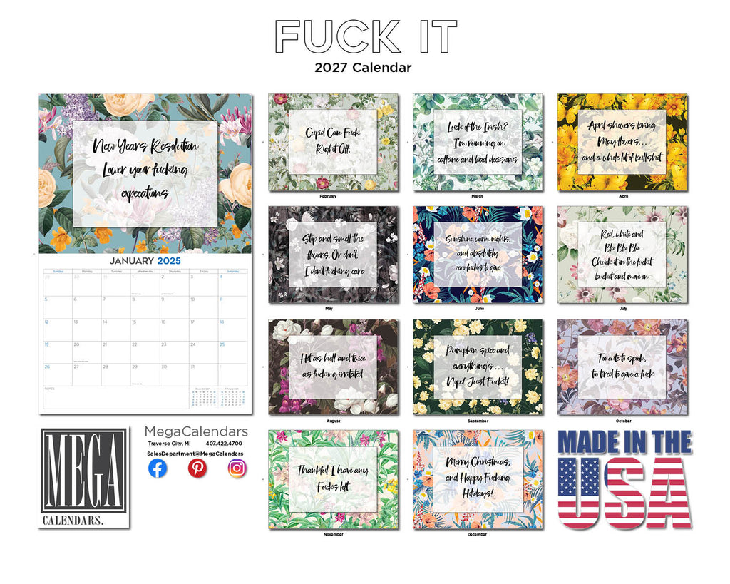 F*ckit Wall Calendar 2027 - 12 x 9 14 Month Humorous Calendar