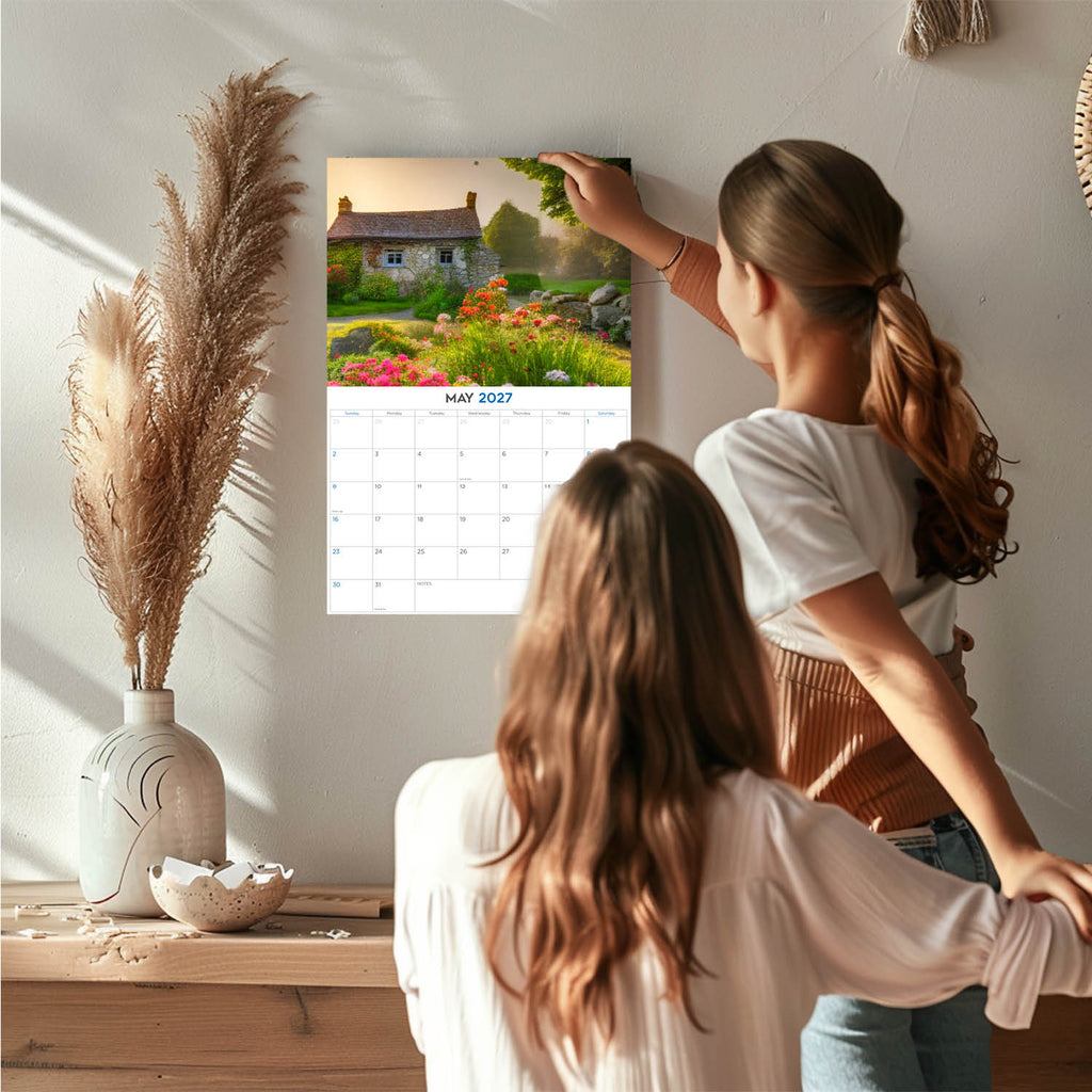 Cottage Gardens Wall Calendar 2027 - 12" x 9" 14-Month Floral Garden Calendar