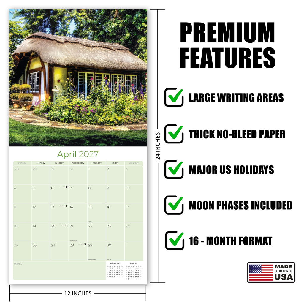 Cottage Gardens Wall Calendar 2027 - 12" x 12" Monthly Beautiful English Country Cottage Floral Scenery Calendar