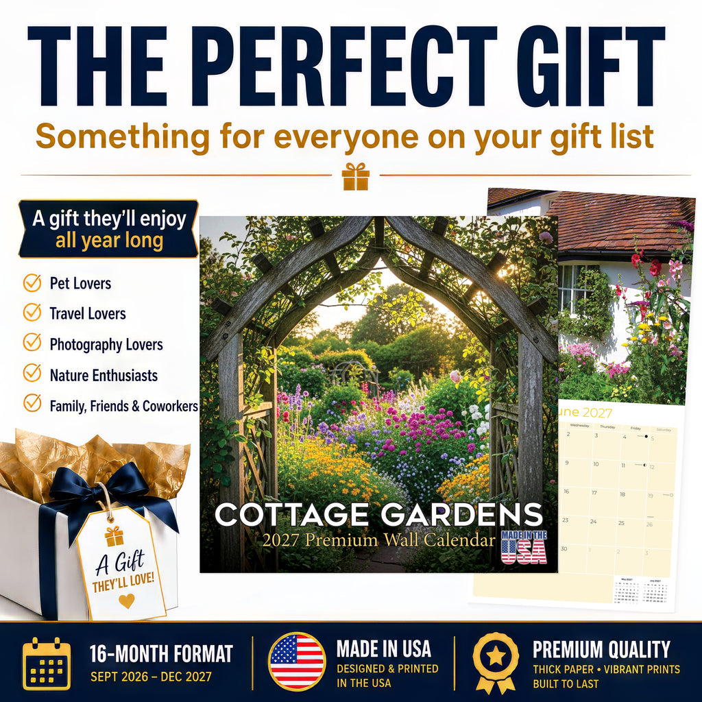 Cottage Gardens Wall Calendar 2027 - 12" x 12" Monthly Beautiful English Country Cottage Floral Scenery Calendar