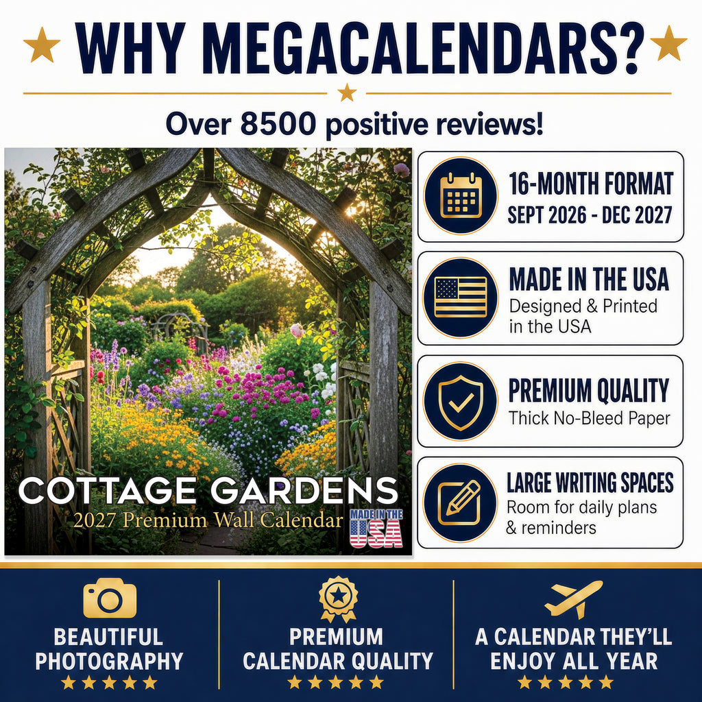 Cottage Gardens Wall Calendar 2027 - 12" x 12" Monthly Beautiful English Country Cottage Floral Scenery Calendar