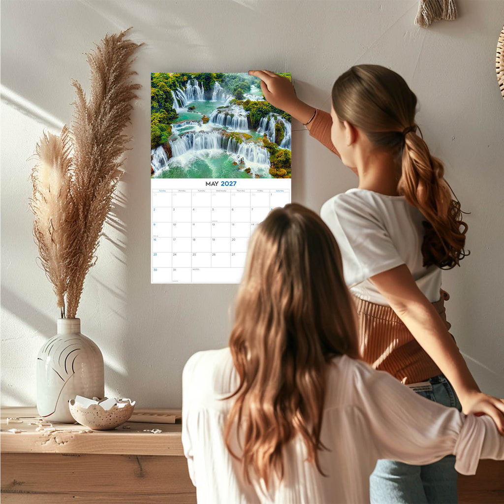 Waterfalls Wall Calendar 2027 - 12" x 9" 14-Month Scenic Nature Calendar