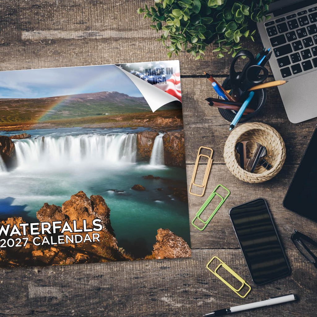 Waterfalls Wall Calendar 2027 - 12" x 9" 14-Month Scenic Nature Calendar