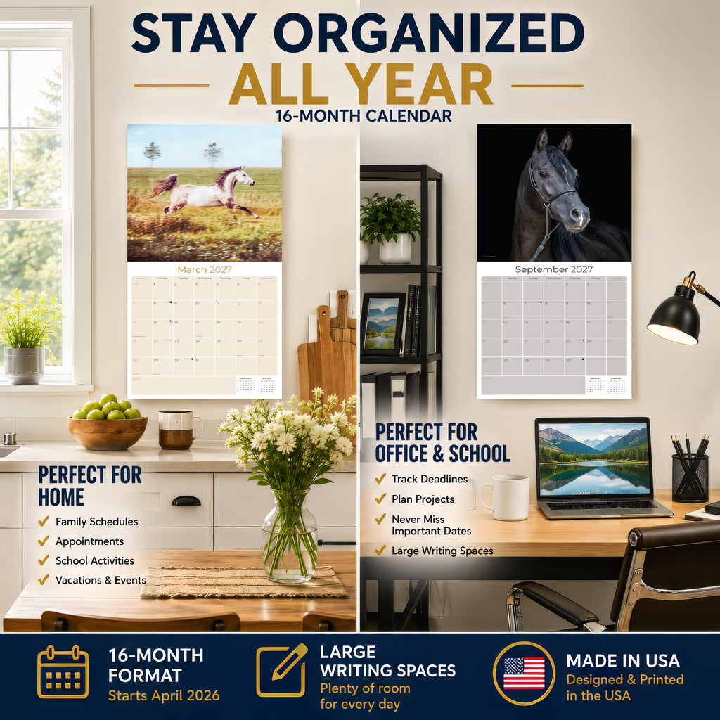 Arabian Horses Wall Calendar 2027 - 12" x 12" Monthly Elegant & Spirited Desert Equine Art Calendar