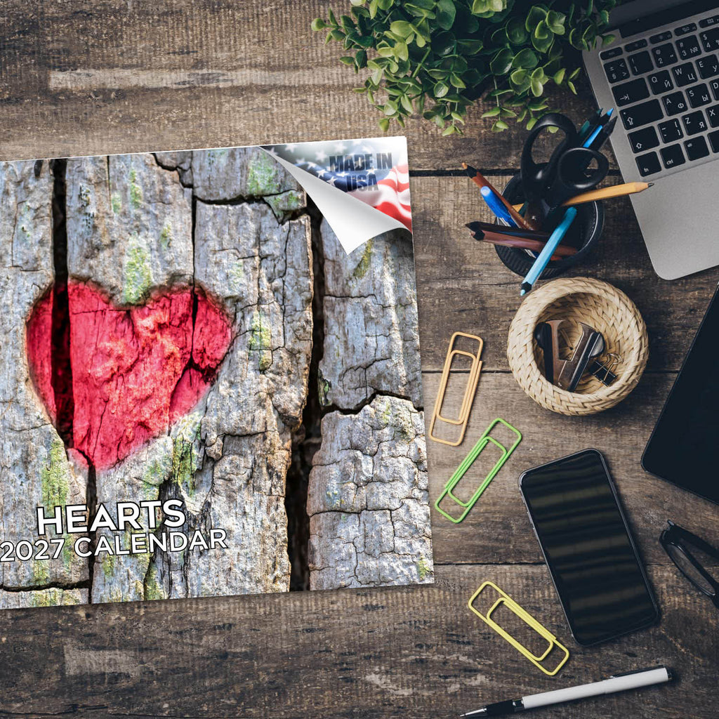 Hearts Wall Calendar 2027 - 12" x 9" 14-Month Whimsical Art Calendar