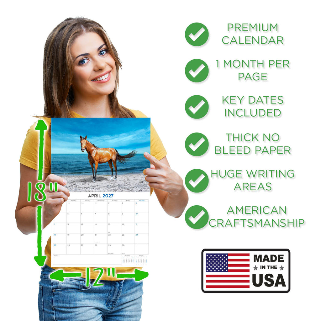 Arabian Horses Wall Calendar 2027 - 12" x 9" 14-Month Equine Calendar