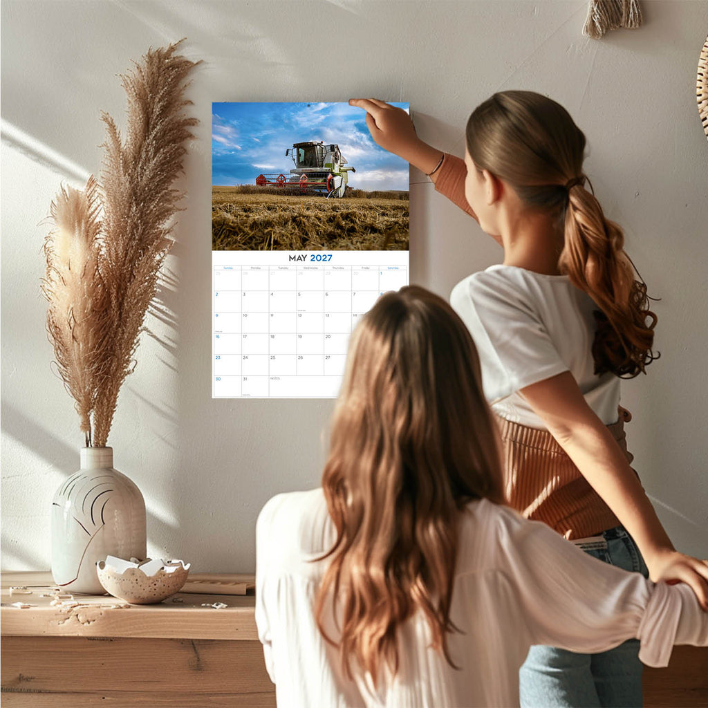 Tractors Wall Calendar 2027 - 12" x 9" 14-Month Farm Machinery Calendar