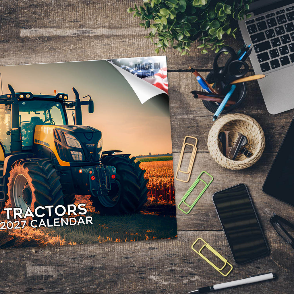 Tractors Wall Calendar 2027 - 12" x 9" 14-Month Farm Machinery Calendar