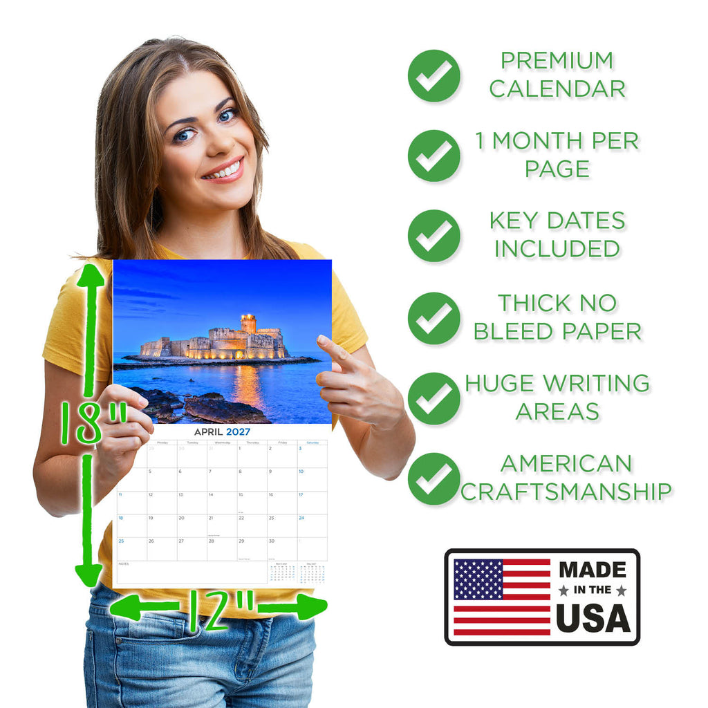 Castles Wall Calendar 2027 - 12" x 9" 14-Month Scenic Architecture Calendar