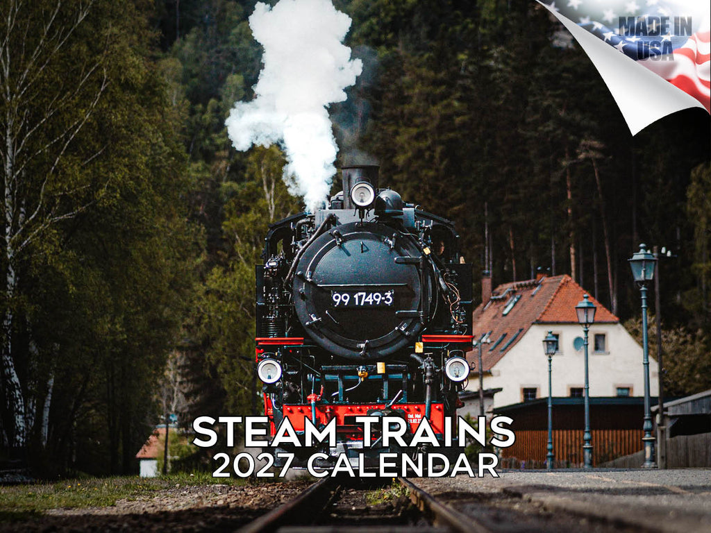 Steam Trains Wall Calendar 2027 - 12" x 9" 14-Month Railway History Calendar