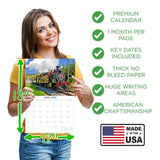 Steam Trains Wall Calendar 2027 - 12" x 9" 14-Month Railway History Calendar