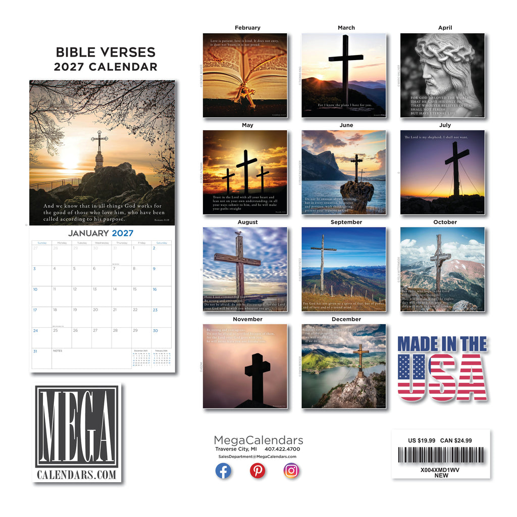 Inspirational Bible Verses Wall Calendar 2027 - 12" x 12" Monthly Scripture & Christian Faith Wall Calendar