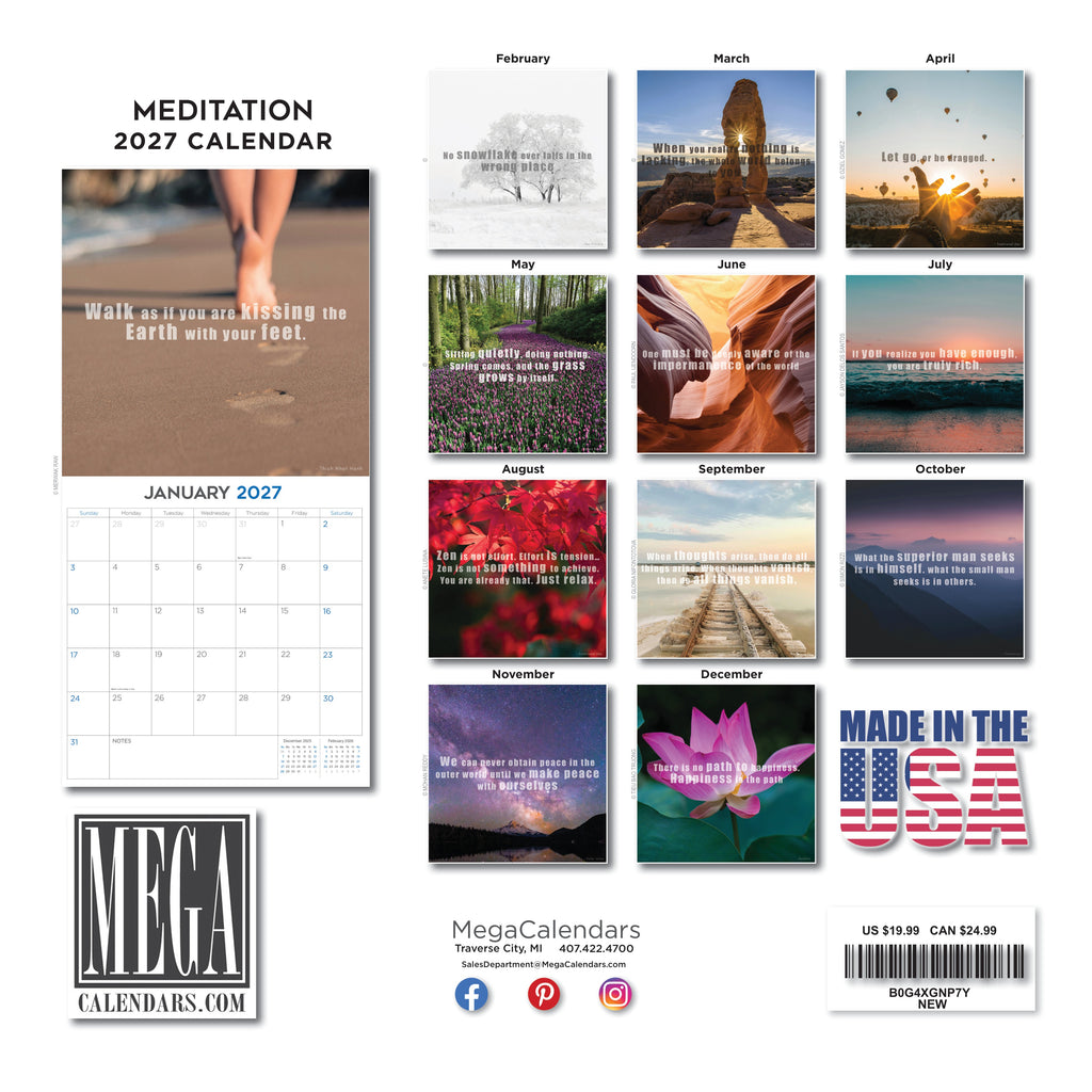 Meditation Wall Calendar 2027 – Daily Mindfulness & Serenity Monthly Planner