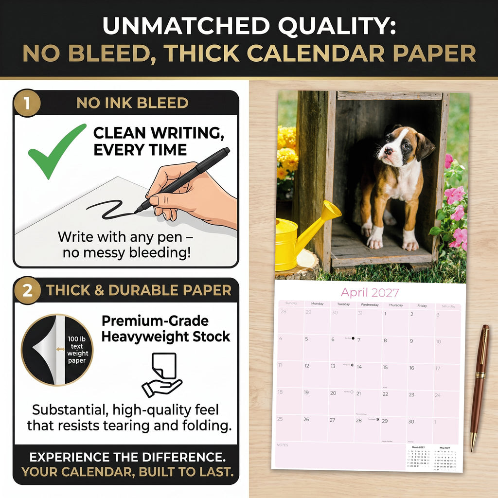 Boxer Puppies Wall Calendar 2027 - 12" x 12" Monthly Adorable Mischievous Boxer Puppy Calendar