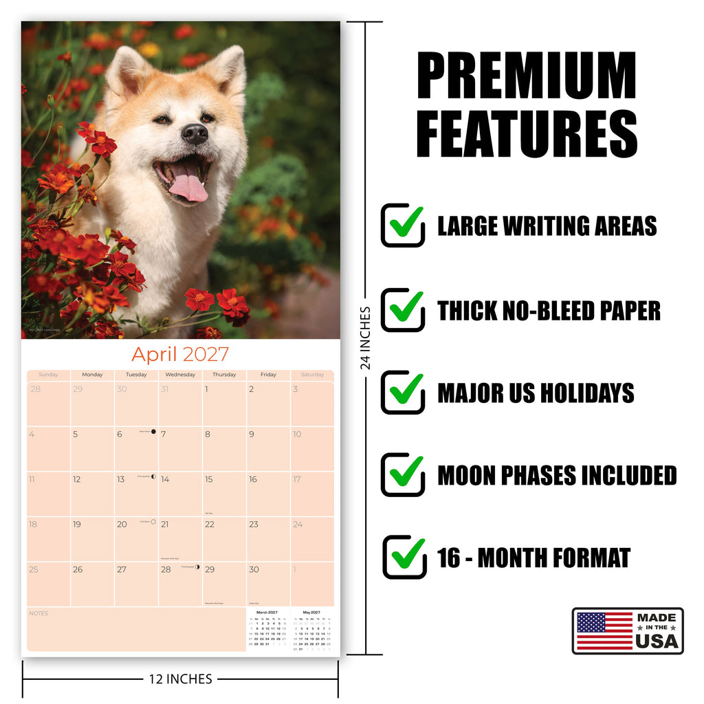 Akita Wall Calendar 2027 - 12" x 12" Monthly Japanese Guard Dog & Companion Breed Calendar