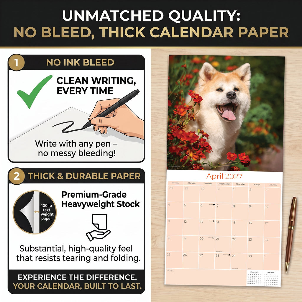 Akita Wall Calendar 2027 - 12" x 12" Monthly Japanese Guard Dog & Companion Breed Calendar