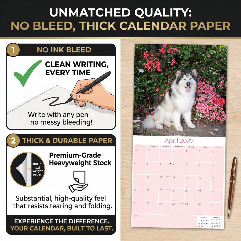 Alaskan Malamute Wall Calendar 2027 - 12" x 12" Monthly Arctic Sled Dog & Working Breed Calendar