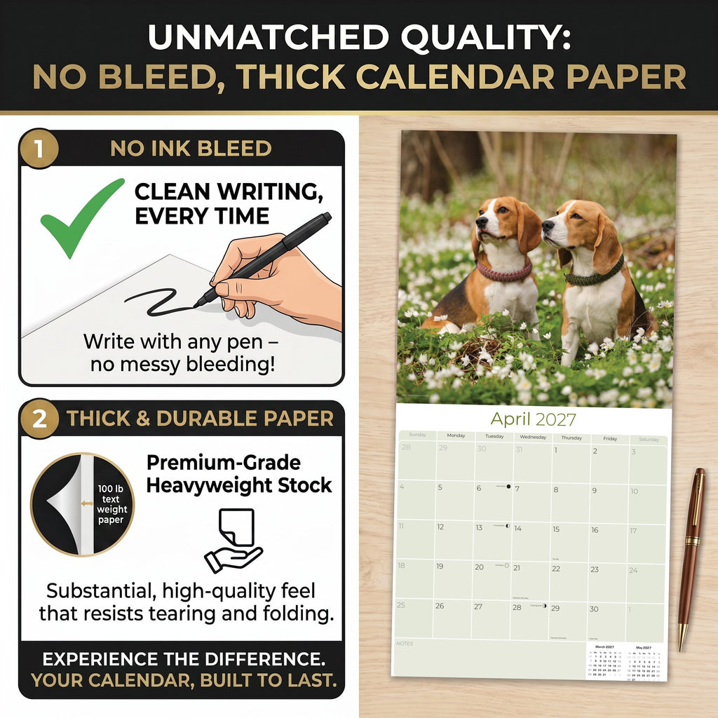 Beagle Wall Calendar 2027 - 12" x 12" Monthly Merry & Curious Scent Hound Dog Calendar