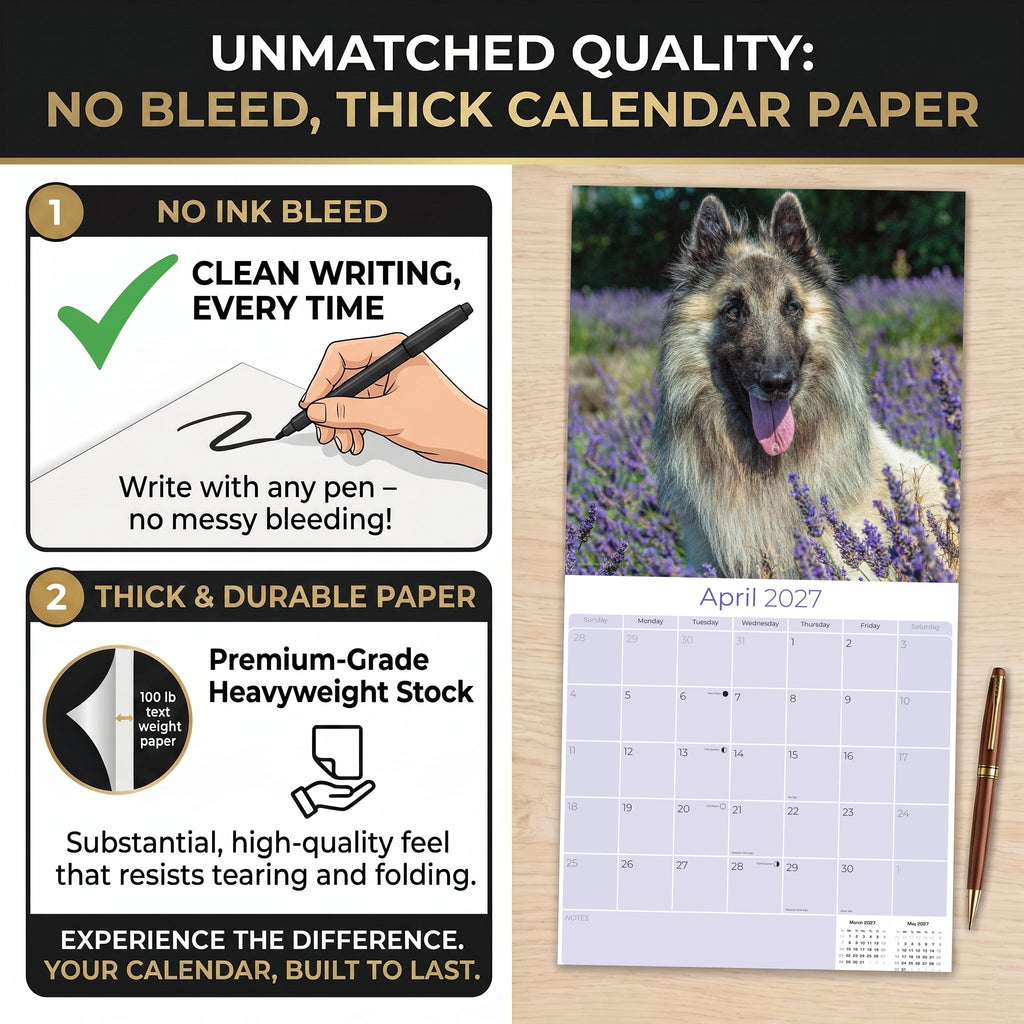 Belgian Shepherd Dog Wall Calendar 2027 - 12" x 12" Monthly Noble & Versatile Herding Working Dog Calendar