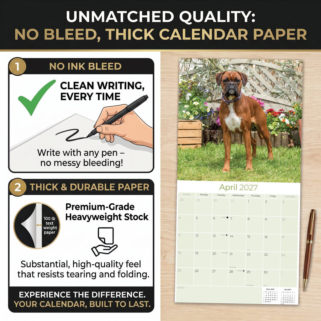 Boxer Wall Calendar 2027 - 12" x 12" Monthly Playful Courageous Athlete Dog Breed Calendar