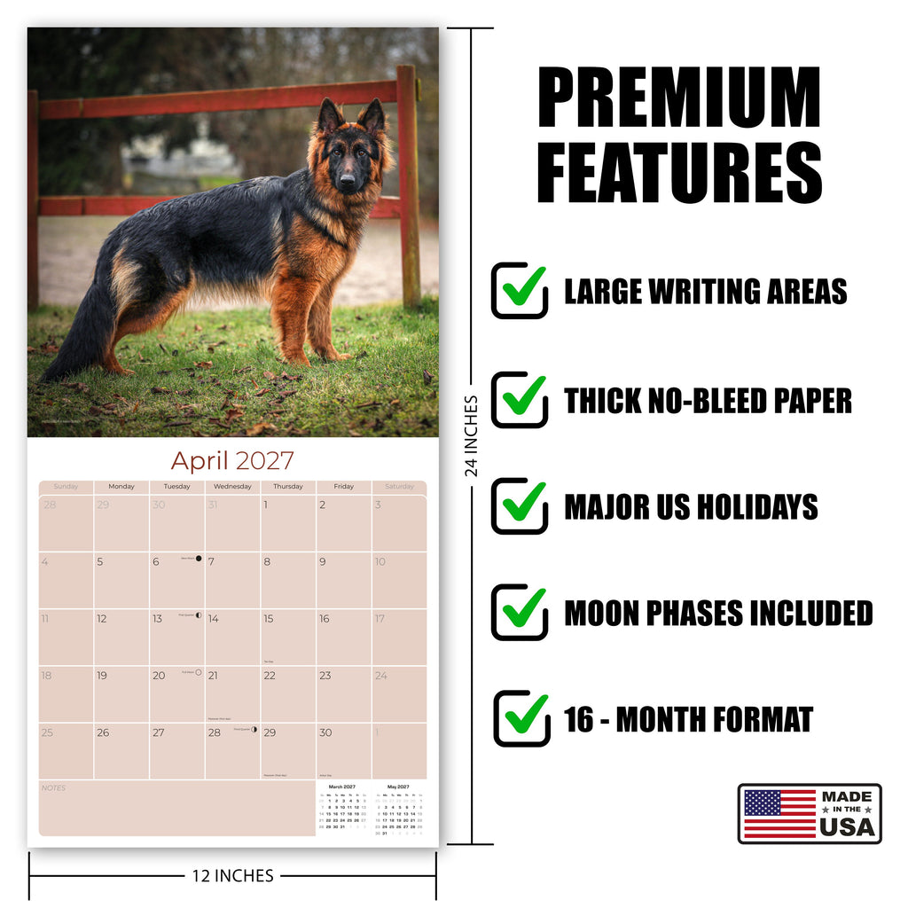 German Shepherd Wall Calendar 2027 - 12" x 12" Monthly Noble Guardian & Intelligent GSD Working Breed Calendar