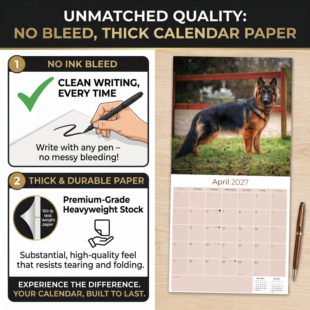 German Shepherd Wall Calendar 2027 - 12" x 12" Monthly Noble Guardian & Intelligent GSD Working Breed Calendar