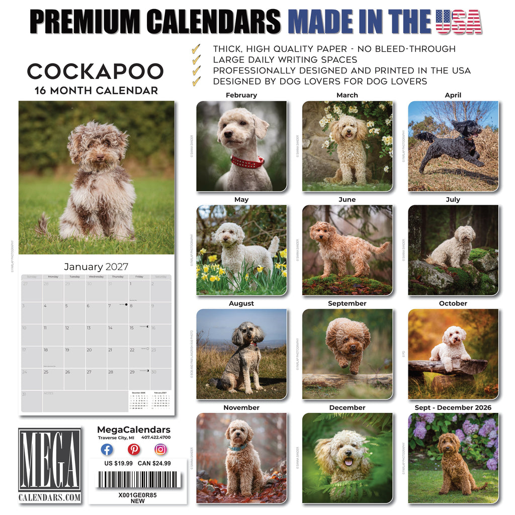 Cockapoo Wall Calendar 2027 - 12" x 12" Monthly Joyful & Affectionate Designer Cocker Poodle Calendar