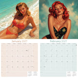 Retro Pin Ups Wall Calendar 2027 - 12" x 12" Monthly Classic Mid-Century Style Glamour Illustration Calendar