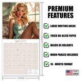 Retro Pin Ups Wall Calendar 2027 - 12" x 12" Monthly Classic Mid-Century Style Glamour Illustration Calendar