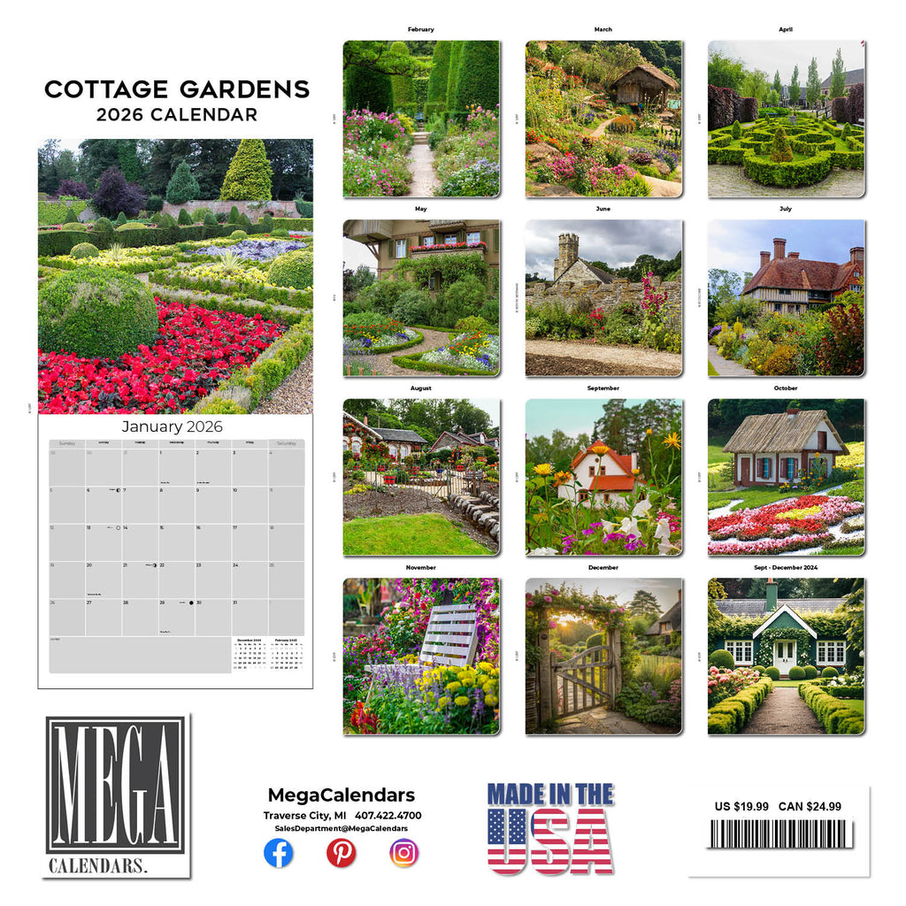 Cottage Gardens Wall Calendar 2026