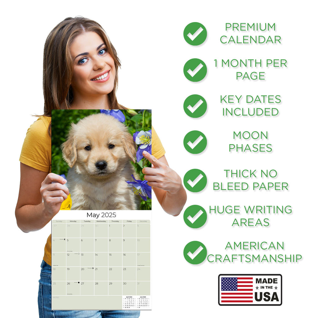 Golden Retriever Puppies Wall Calendar 2025