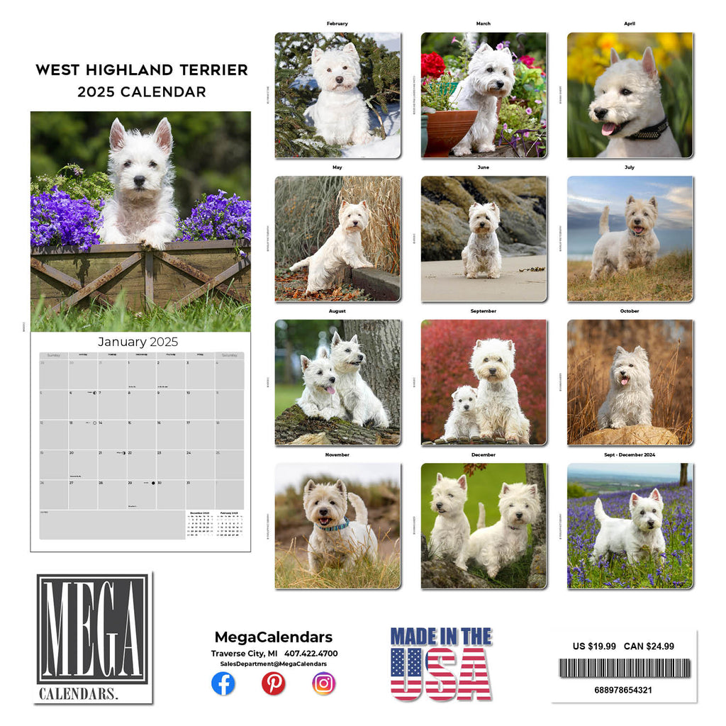 West Highland Terrier Wall Calendar 2025