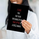 A person holding the "Huge Bonus" card to demonstrate the professional weight and large scale of the product.