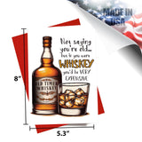 Large 5x8 inch Old Timer Whiskey card compared to standard size greeting cards.