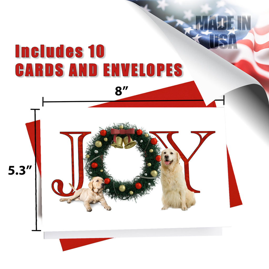 JOY Golden Retriever - Greeting Card - 5.3x8 - 10 Pack Christmas