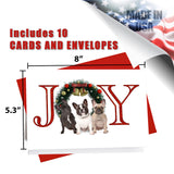 JOY French Bulldog - Greeting Card - 5.3x8 - 10 Pack Christmas