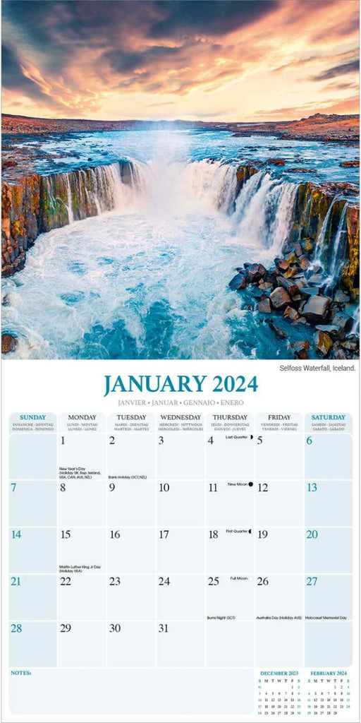 Waterfalls Wall Calendar 2024